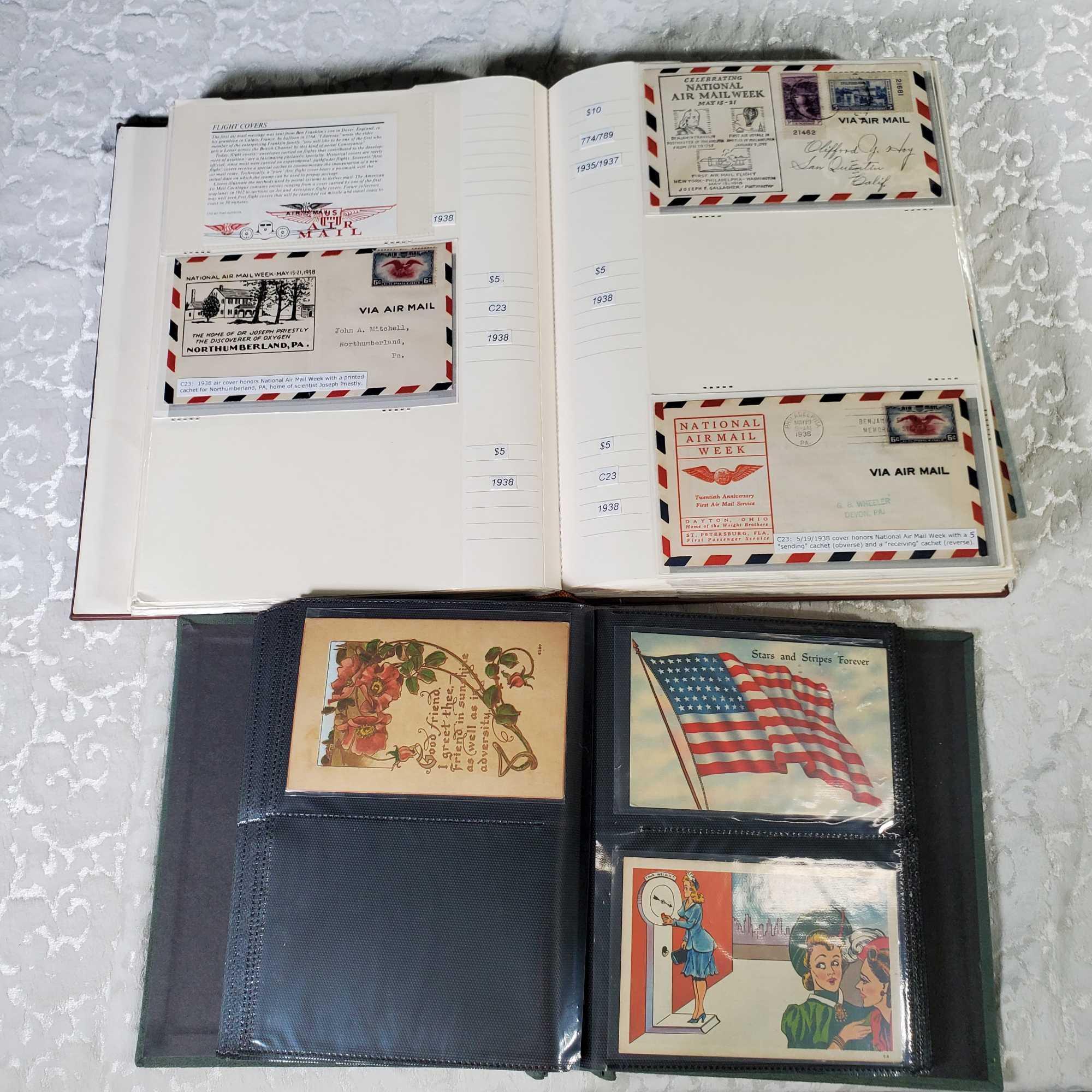 5 Albums of Vintage and Antique First Day Covers, Stamps, Postcards and Old Stock Certificates