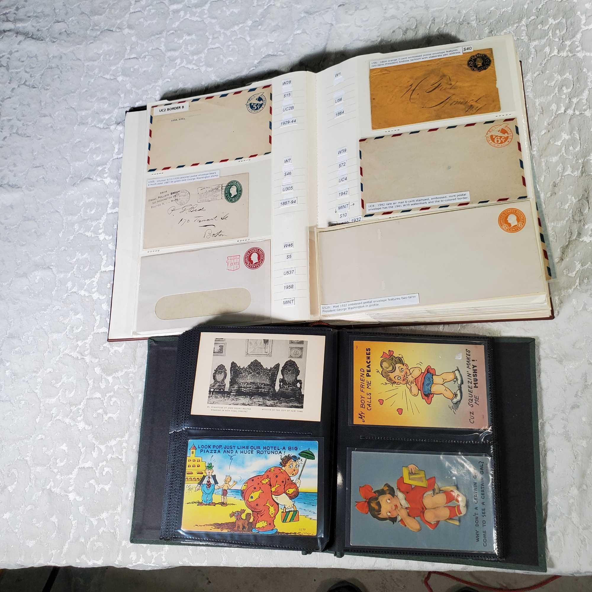 5 Albums of Vintage and Antique First Day Covers, Stamps, Postcards and Old Stock Certificates