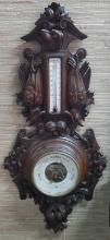 19th Century Black Forest Bird Hunting Hand Carved 28" Barometer / Thermometer