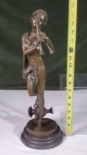 16 1/2" Bronze Young Girl Flautist Sculpture