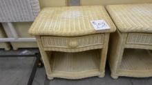 wicker bedside table with one drawer 22in tall and 23in wide