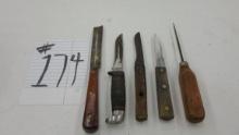 knives, vintage knives includes a CaseXX and a ice pick