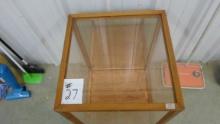 display case, wood with glass sides great for shop or collectors 31in tall, 24in deep and top and bo