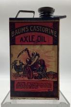 1910's Baum's Axle Oil 1/2 Pint Can w/ Grim Reaper, Goats and Wagon Graphic
