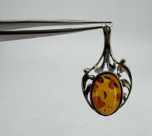 Sterling Silver Amber Necklace Pendant