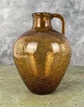 Mid Century Pilgrim Glass Amber Crackle Jug