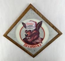 1986 Coors Light Beer Wolf Mirror Sign