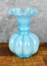 Fenton Glass Blue Melon Vase