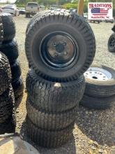 Set of 4 Black Golf Cart Wheels and Turf Tires