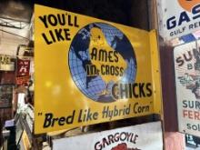 *Charity Item* You'll Like Ames In-Cross Chicks "Bred Like Hybrid Corn" Tin Flange Sign