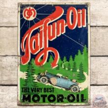 Taifun Oil "The Very Best Motor Oil" Embossed SS Tin Sign w/ Touring Car