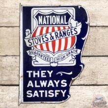 National Stoves & Ranges "They Always Satisfy" DS Porcelain Flange Sign
