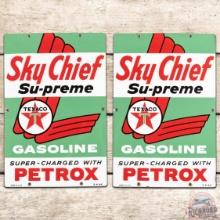 1959 Texaco Sky Chief w/ Petrox SS Porcelain Gas Pump Plate Signs (Pair)