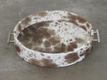Brand New Cowhide Wrapped Serving Tray w/Leather Bottom and Stainless Handles DECOR