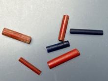 6 Straw/Tube Beads, Red+Blue, Susquehannock Found in Washington Boro, Lancaster Co., PA, Ex: Stoner