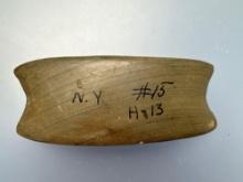HIGHLIGHT 3 3/8" Banded Slate Reel Bannerstone, Found in Ontario Co., NY, Ex: Noakes Collection