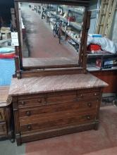 ANTIQUE MARBLE TOP DRESSER WITH MIRROR