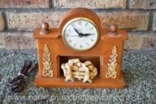 Vintage Circa 1930s Wood Fireplace Electric Clock by United