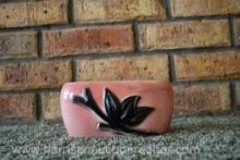 1950s Royal Copley Pink Raised Relief Black Floral Pottery Planter