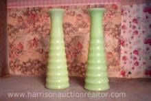 set of 2, Vintage Jadeite Jeanette Jadite Beehive Bud Flower Vase USA