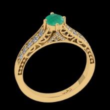 0.76 Ctw VS/SI1 Emerald And Diamond Prong Set 14K Yellow Gold Engagement Filigree Ring