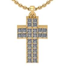 1.56 Ctw SI2/I1 Diamond 14K Yellow Gold Cross Pendant Necklace