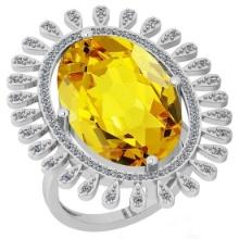 21.83 Ctw I2/I3 Lemon Topaz And Diamond 14k White Gold Engagement Halo Ring