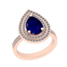 2.97 Ctw SI2/I1 Blue Sapphire And Diamond 14K Rose Gold two Row Wedding Halo Ring