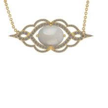 10.43 Ctw SI2/I1 Opal And Diamond 14K Yellow Gold Pendant Necklace