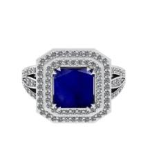 3.22 Ctw SI2/I1 Blue Sapphire and Diamond 14K White Gold Double Ring