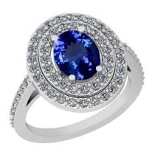 Certified 2.79 Ctw VS/SI1 Tanzanite And Diamond 14K White Gold Vintage Style Ring
