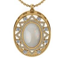 8.14 Ctw SI2/I1 Opal And Diamond 14K Yellow Gold Pendant Necklace
