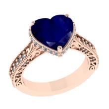 3.04 Ctw SI2/I1 Blue Sapphire and Diamond 14K Rose Gold Engagement Ring