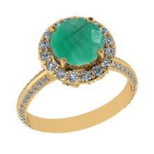 3.26 Ctw I2/I3 Emerald And Diamond 14K Yellow Gold Engagement Ring