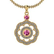 1.03 Ctw SI2/I1 Pink Sapphire And Diamond 14K Yellow Gold Pendant Necklace