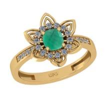 0.76 Ctw SI2/I1Emerald and Diamond 14K Yellow Gold Engagement Ring