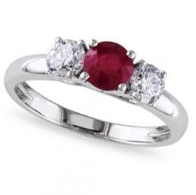 Ruby and Diamond Three Stone Engagement Ring in 14k White Gold 2.50ctw