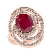 5.53 Ctw I2/I3 Ruby And Diamond 14K Rose Gold Engagement Ring