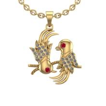 0.08 Ctw SI2/I1 Ruby and Diamond 14K Yellow Gold Little Birds Necklace