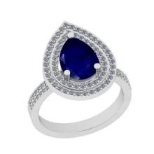 2.97 Ctw SI2/I1 Blue Sapphire And Diamond 14K White Gold two Row Wedding Halo Ring