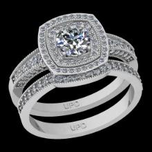 1.70 Ctw SI2/I1 Diamond 14K White Gold Bridal Wedding Two Row Halo Set Ring