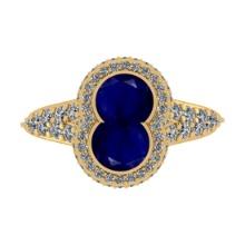 2.16 Ctw I2/I3 Blue Sapphire And Diamond 14K Yellow Gold Engagement Ring