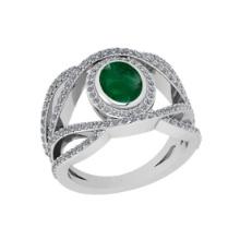 2.03 Ctw SI2/I1 Emerald And Diamond 14K White Gold Engagement Ring