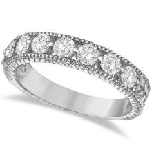 Antique style Scrollwork Diamond Wedding Ring Band 14k White Gold 1.04ctw