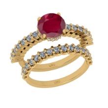 2.94 Ctw SI2/I1 Ruby and Diamond 14K Yellow Gold Engagement set Ring