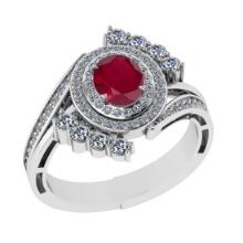 1.49 Ctw SI2/I1 Ruby And Diamond 14K White Gold Engagement Ring