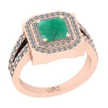 1.74 Ctw SI2/I1 Emerald And Diamond 14K Rose Gold 2 Row Halo Engagement Ring