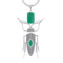 6.88 Ctw SI2/I1 Emerald and Diamond 14K White Gold Necklace