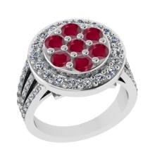 1.42 Ctw SI2/I1 Ruby And Diamond 14K White Gold Engagement Ring