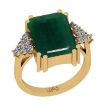 8.37 Ctw SI2/I1 Emerald And Diamond 14K Yellow Gold Cocktail Engagement Ring